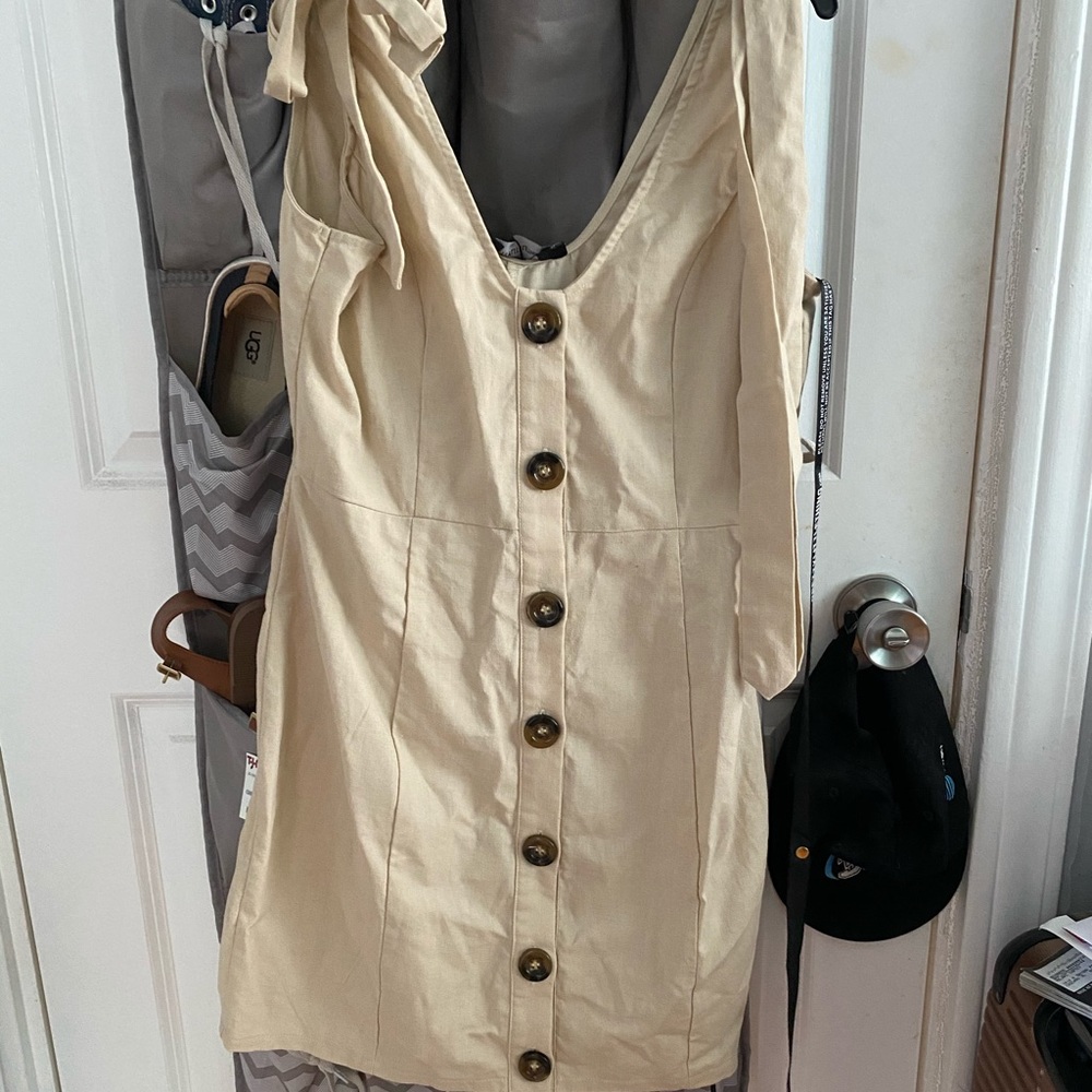 Stone button up tie strap detail shift dress